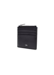 Black leather card case PORMS-0732-99(Z26) - diagonal product view, on white background.