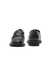 Women's black leather moccasins with logo BUTYD-1199-99(Z25), front and back product view on white background.