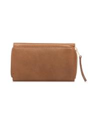 Medium women's wallet in cognac color PORES-0989-1F(W26), product view from the back on a white background.