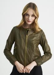 Women's leather jacket in khaki color KURDS-0342-1213(W22)-01