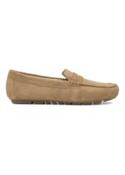 Women's leather moccasins in cool beige color BUTYD-1262-1K(W26), side view of the product on a white background.
