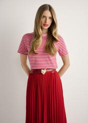 Women's Pink Striped T-shirt TSHDT-0150-5P(W26), front view of the product on the model. Half of the silhouette visible.