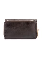 Dark brown leather women's wallet PORES-0987-1I(W26), back view of the product on a white background.