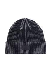 Black men's winter hat with gray stripes CZAMT-0072-98(Z24)-01