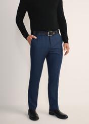 Men's navy blue suit trousers SPOMT-0114-69(Z25), front view of the product on the model. Half of the silhouette visible.
