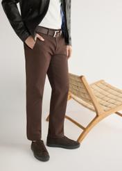 Dark brown leather sports shoes BUTYM-0503A-1I(W26), side view of the product on the model's feet.