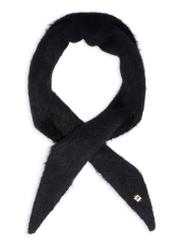 Black women's scarf made of alpaca wool SZADT-0223-99(Z26) - top view, on white background.