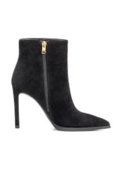 Black suede high heel ankle boots BUTYD-1207-99(Z25), side view of the product on a white background.