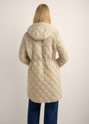 Beige women's transitional jacket KURDT-0666-1J(Z26). Rear view of the product on a model. Half of the figure is visible.