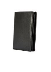 Black men's leather wallet PORMS-0652-99(W25) - diagonal view of the wallet on a white background.