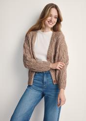Women's camel cardigan KARDT-0054-24(Z25) - front product view on white background. Half of the silhouette visible.