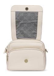 Cream leather women's messenger bag TORES-0958E-0B(W26), front product view on white background.