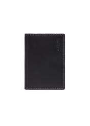Black leather card case PORMS-0703-99(Z26) - front product view, on white background.