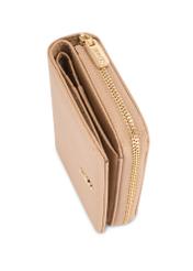 Small beige leather women's wallet PORES-0833R-1B(W26), close-up of the product detail on a white background.