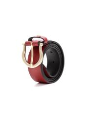 Red women's leather belt PASDS-0274B-49(Z25), view of the rolled-up product on a white background.