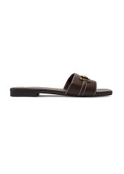 Women's dark brown leather flip-flops BUTYD-1273-1I(W26), side view of the product on a white background.
