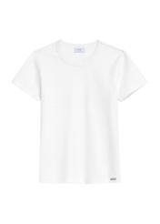 Women's white cotton t-shirt TSHDT-0144-0B(Z26), product visible from the front, on a white background.