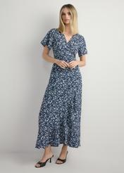 Long floral dress SUKDT-0233-7P(W26), front view of the product on the model. Full body visible.