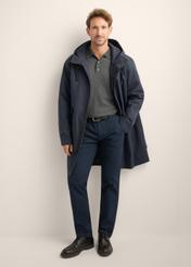Men's navy transitional jacket KURMT-0425-7D(Z26), front product view on model. Full body visible.
