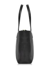 Black leather women's shopper bag TORES-0971E-99(Z25) - side view on white background.