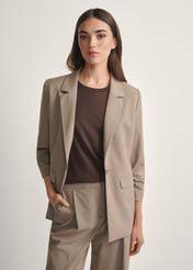 Women's dark beige jacket ZAKDT-0043-1K(W26), product view from the front on the model, half of the silhouette visible.