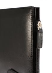 Black leather men's briefcase TORMS-0480-99(Z25), close-up of the product zipper, view on a white background.