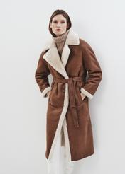 Long classic brown sheepskin coat for women KOZDS-0071-3091(Z24)-02