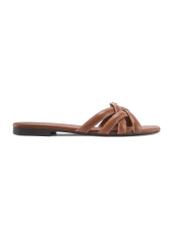Camel leather women's slides with braid BUTYD-1222-1D(W26), side product view on white background.