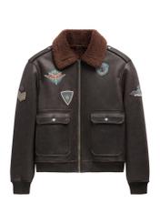 Men's brown aviator-style shearling coat KOZMP-0007-1I(Z26) – front view on a white background.