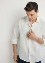 Cream linen men's shirt KOSMT-0321A-0B(W26) - front view of the product, against a light background. Half of the silhouette visible.
