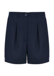 Navy blue linen elegant women's shorts SZODT-0010-69(W24)-04