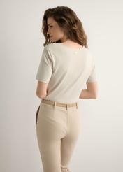 Light beige cotton women's T-shirt TSHDT-0151-1A(W26), back view of the product on the model. Half of the silhouette visible.