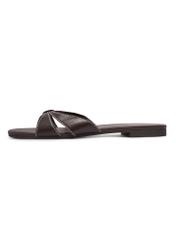 Dark brown leather women's mules BUTYD-1227-1I(W26), side view of the product on a white background.