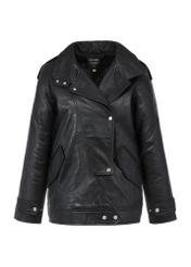 Black oversized women's leather jacket KURDS-0489-1313(Z24)-06