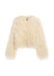 Short natural fur coat in cream color FUTDF-0104-4160(Z25), product view from the front on a white background.