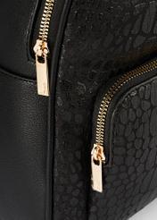 Black women's croco-style backpack TOREC-0725A-97(Z25), close-up of product detail, view on white background.-02
