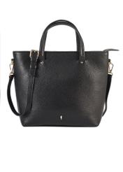 Black leather shopper bag TORES-0728D-99(Z25), product view front on white background.