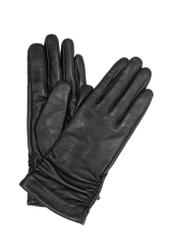 Black women's leather gloves REKDS-0096-99(Z26) - front product view on white background.