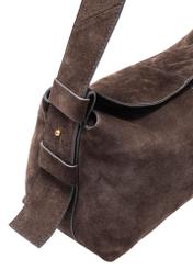 Dark brown suede handbag TORES-1186-89(Z25), close-up of product detail, view on white background.