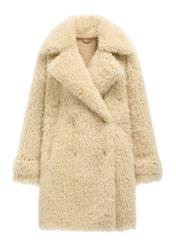 Cream women's fur coat FUTDP-0090-0C(Z26), front product view on a light background.