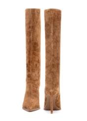 Cognac suede women's boots BUTYD-1208-1F(Z26), front and back product view on white background.