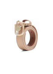 Beige women's leather belt PASDS-0275-81(Z25), diagonal product view on white background.