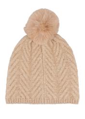 Light beige women's hat with pompom and sequins CZADT-0220-1A(Z26), back view of the product on a white background.