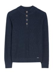 Navy blue men's sweater with stand-up collar SWEMT-0168-68(Z25), front product view on white background.