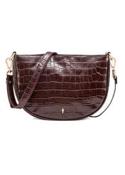 Brown leather medium women's croco handbag TORES-1022E-89(Z25), front product view on white background.