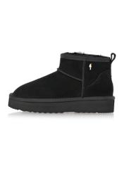 Black short women's snow boots BUTYD-1138-9E(Z26), side view of the product on a white background.