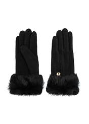 Black women's wool gloves REKDF-0031A-99(Z25) - product view from above on a white background.