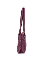 Burgundy, trapezoidal women's handbag with decorative stitching TORES-1363-4D(Z26), side view of the product on a white background.