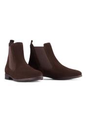 Women's brown suede ankle boots BUTYD-1009-89(Z25) - side view of a pair of shoes on a white background.