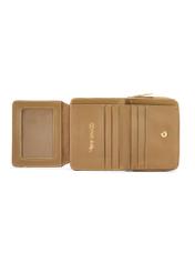 Small beige women's wallet with monogram POREC-0349A-81(Z25), product view from the inside on a white background.